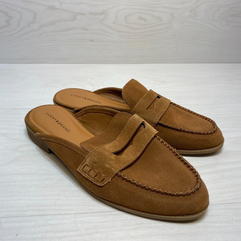 Lucky Brand Esila Mule Loafers Women's Size 10M Brown‎ Suede Slip On Backless